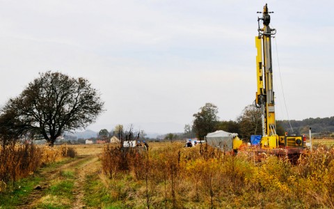 Exploration drilling in Serbia: The Atlas Copco Mustang 13-F1 at work in the Jadar River valley.