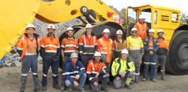 The crew at the Stawell Gold Mine including Atlas Copco technicians and product specialist, proudly pose for a group photo with the new Scooptram ST18.