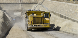 An Atlas Copco Minetruck MT5020 hauls out its load from the Kayad Mine.